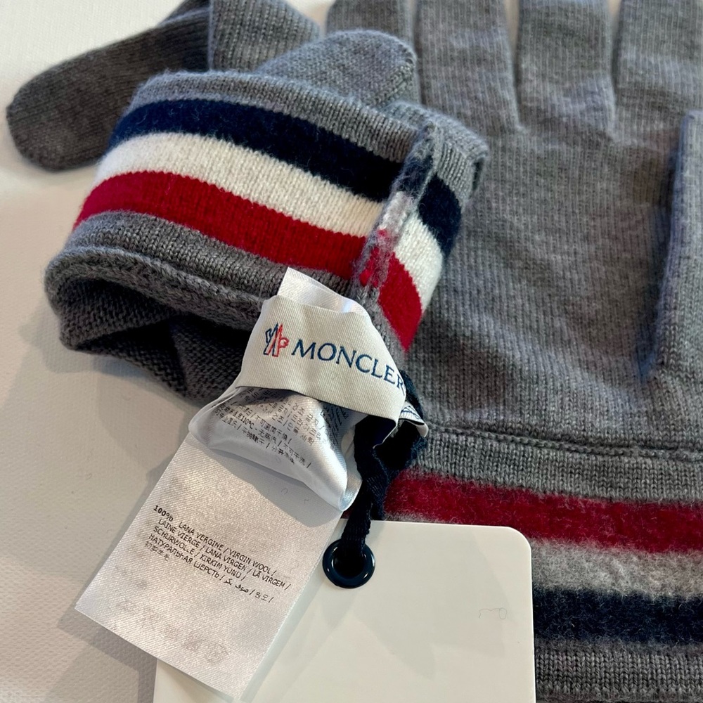 Moncler NWT Virgin Wool Grey Tri Color Gloves XL Unisex - Picture 7 of 7